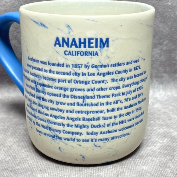 Anaheim Ceramic Mug Blue & White Marble Design With City Of Kindness Print 16oz - Picture 3 of 11